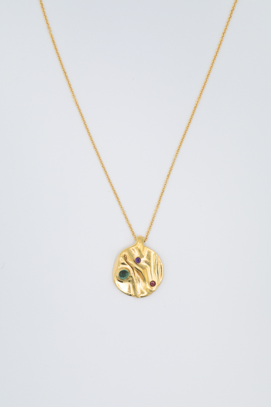 Collier médaille vermeil & pierres fines - Mutine