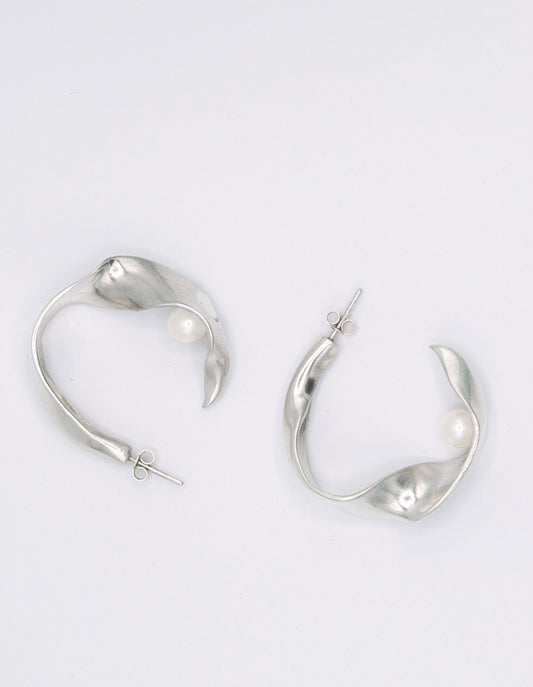 Boucle d'oreilles créoles argent 925  & perle - Flâne