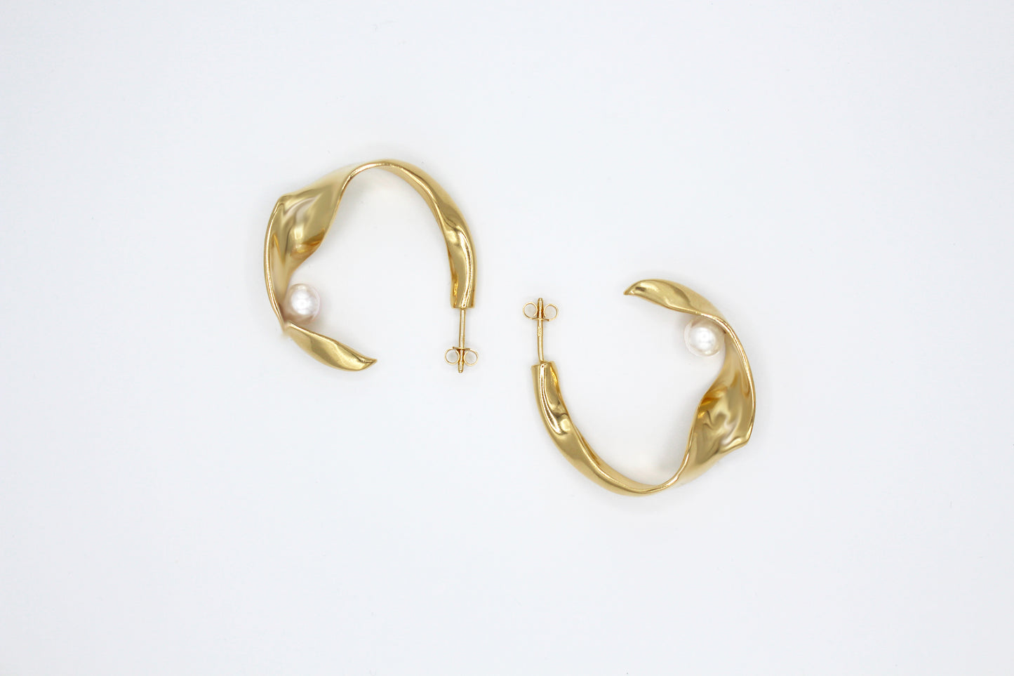 Boucle d'oreilles créoles vermeil & perle - Flâne