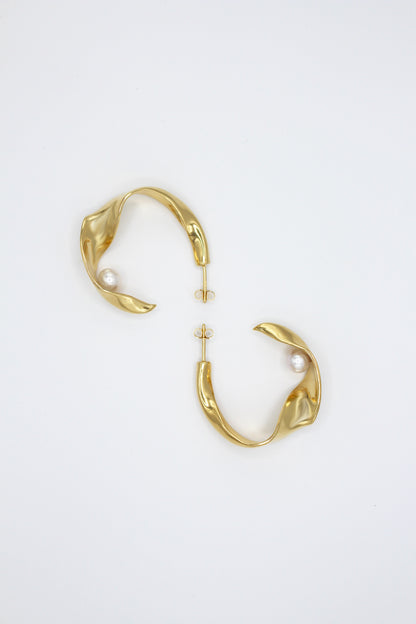 Boucle d'oreilles créoles vermeil & perle - Flâne