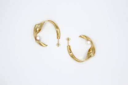 Boucle d'oreilles créoles vermeil & perle - Flâne